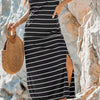 Elegant Black and White Striped Side Slit Vacation Dress | MzStar Fashion
