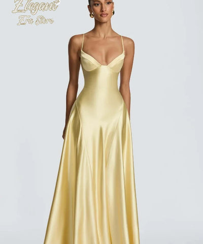 Yellow Satin Bustier Maxi Dress