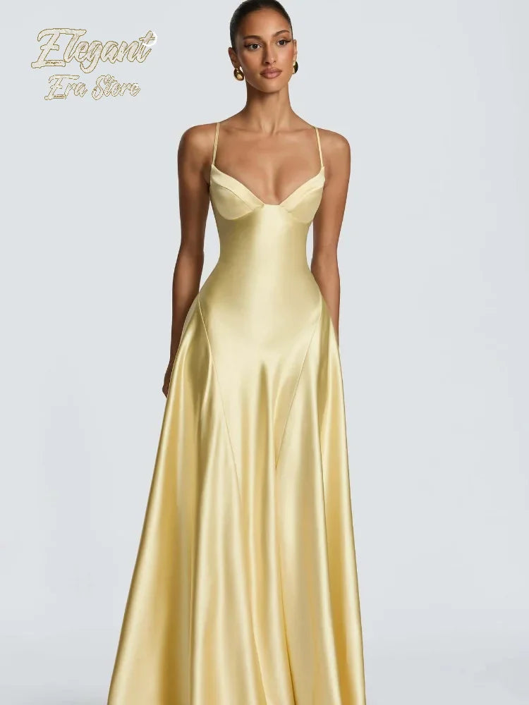 Yellow Satin Bustier Maxi Dress | MzStar Fashion | view 2