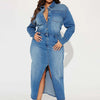 Denim Split Maxi Shirt Dress | MzStar Fashion | view 3