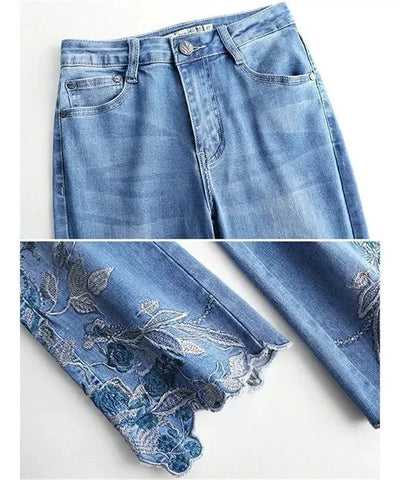 Embroidered Ankle Micro-Flare Jeans