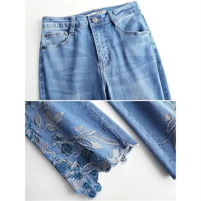 Embroidered Ankle Micro-Flare Jeans | MzStar Fashion | view 2