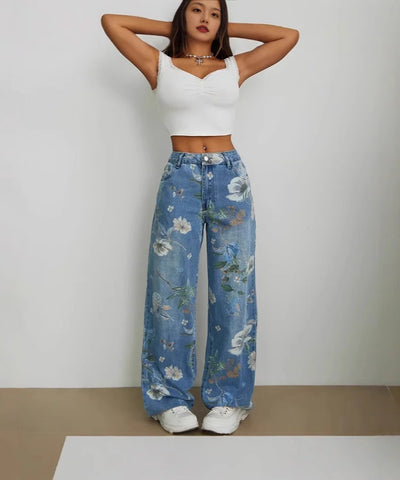 Printed Low-Rise Straight Jeans