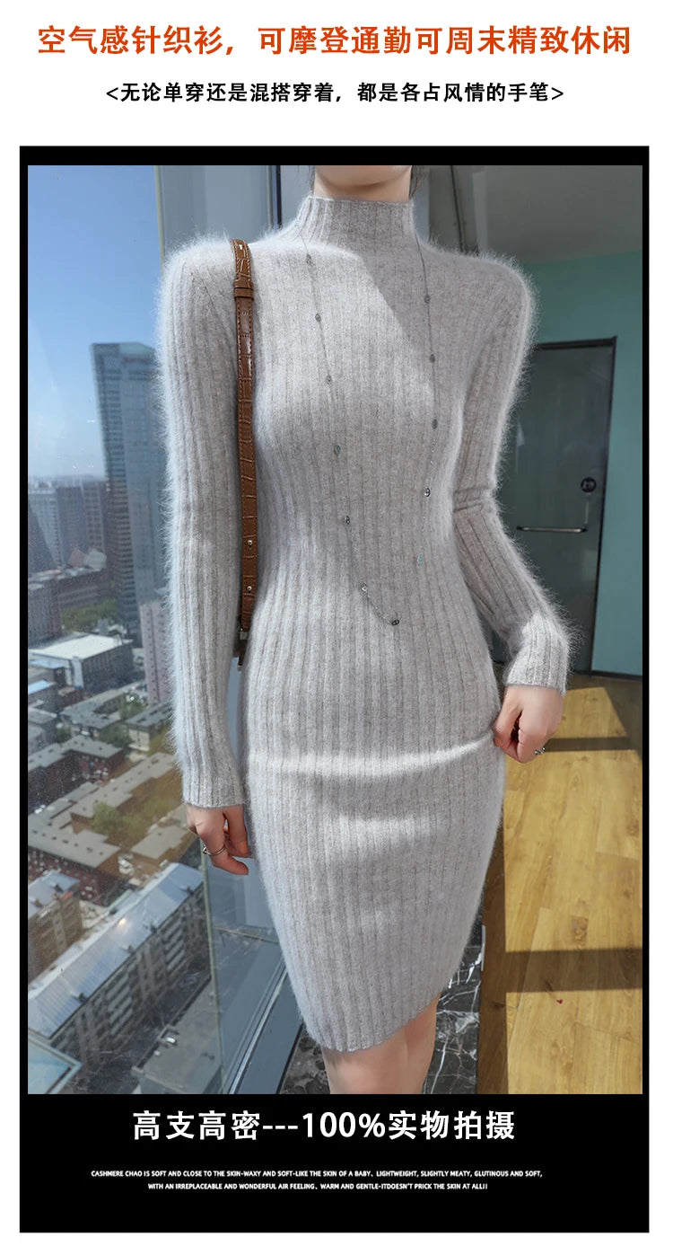 High-Neck Knit Sweater Dress | MzStar Fashion | view 5