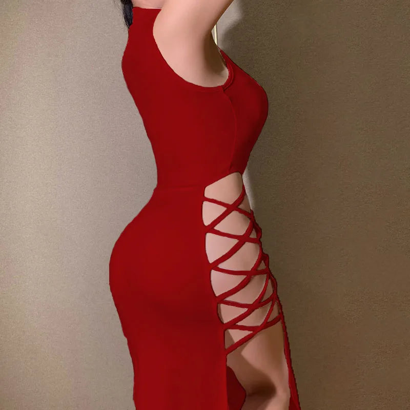 Mock Neck Bandage Split Dress | MzStar Fashion | view 7