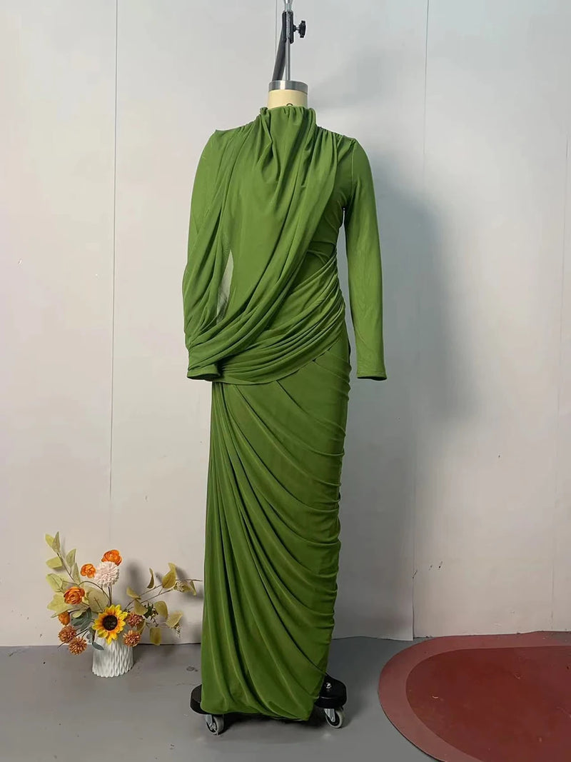 Ribbon Turtleneck Draped Gown | MzStar Fashion | view 6