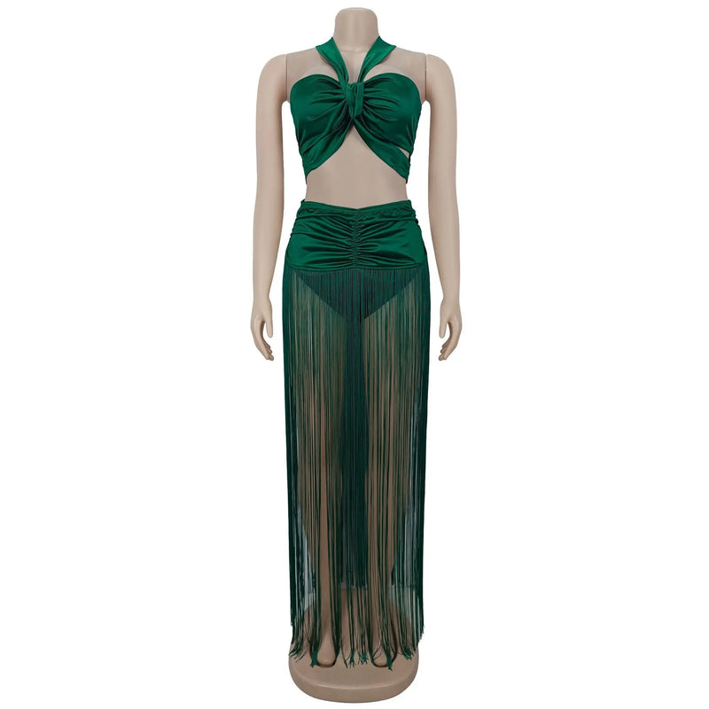 Tassel Knit Two-Piece Maxi Dress Set | MzStar Fashion | view 5