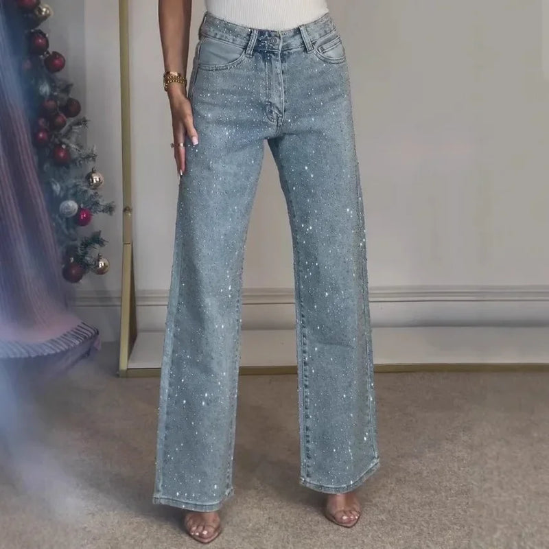 Rhinestone Washed Mom Jeans | MzStar Fashion | view 3