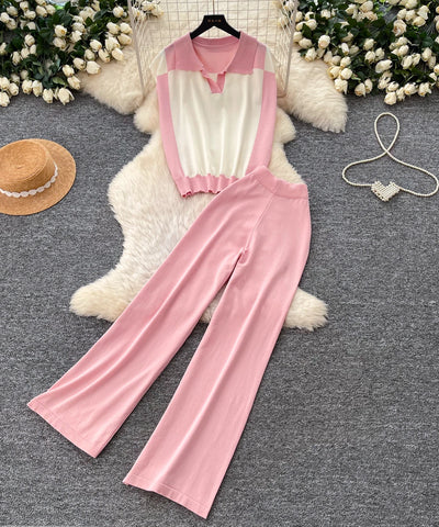 V-Neck Knit Two-Piece Set | MzStar Fashion