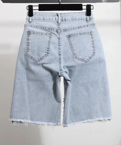 Sequin Splice Denim Shorts