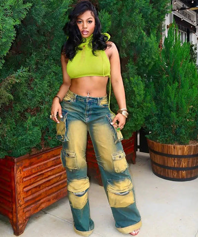 Dip-Dye High-Waist Work Jeans
