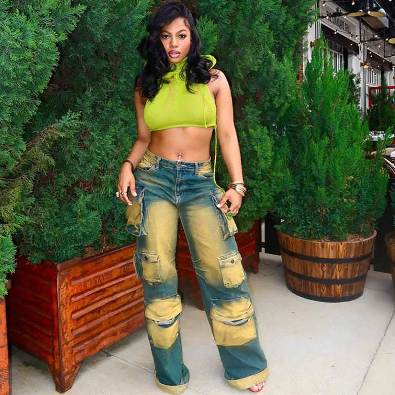 Dip-Dye High-Waist Work Jeans | MzStar Fashion | view 2