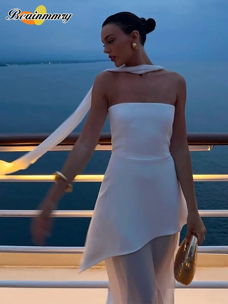 White Mesh Strapless Gown | MzStar Fashion | view 2