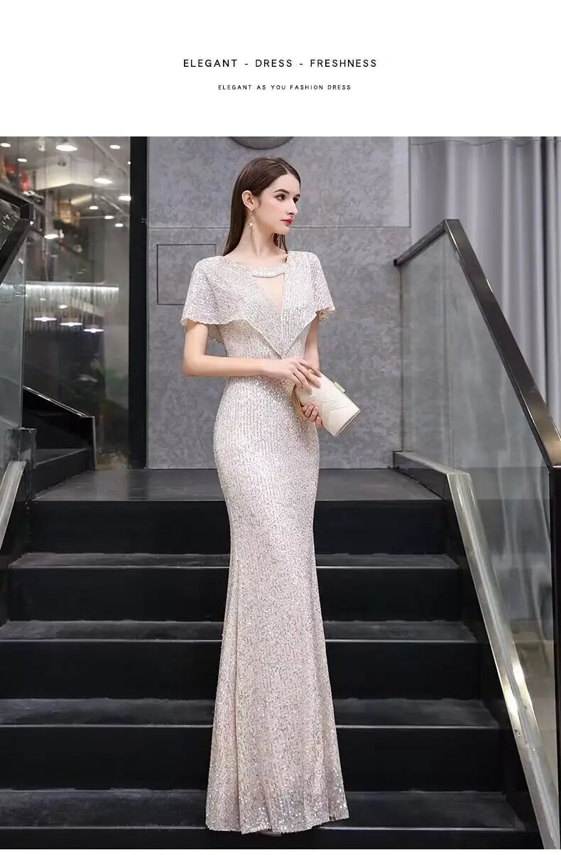 Champagne Fishtail Evening Gown | MzStar Fashion | view 8