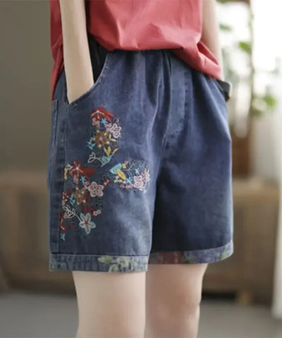 Floral Embroidered Denim Shorts | MzStar Fashion