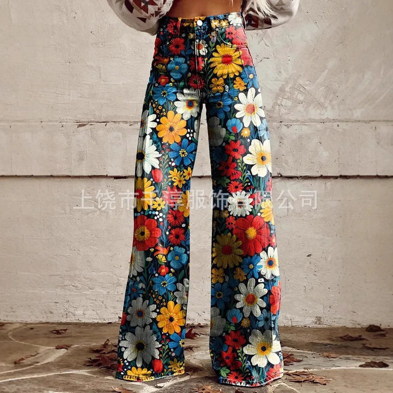 Printed Faux-Denim Trousers | MzStar Fashion | view 3