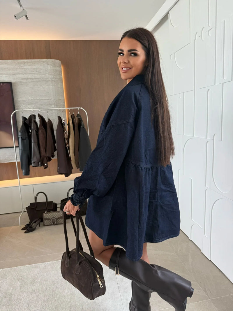 Denim Splice A-Line Dress | MzStar Fashion | view 8