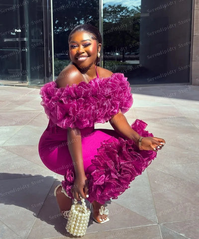 Pink Velvet Off-Shoulder Dress
