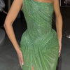 Green Sequin Draped Evening Dress | MzStar Fashion | view 4