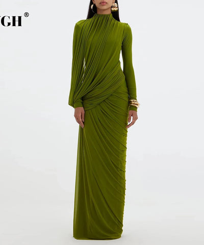 Ribbon Turtleneck Draped Gown | MzStar Fashion
