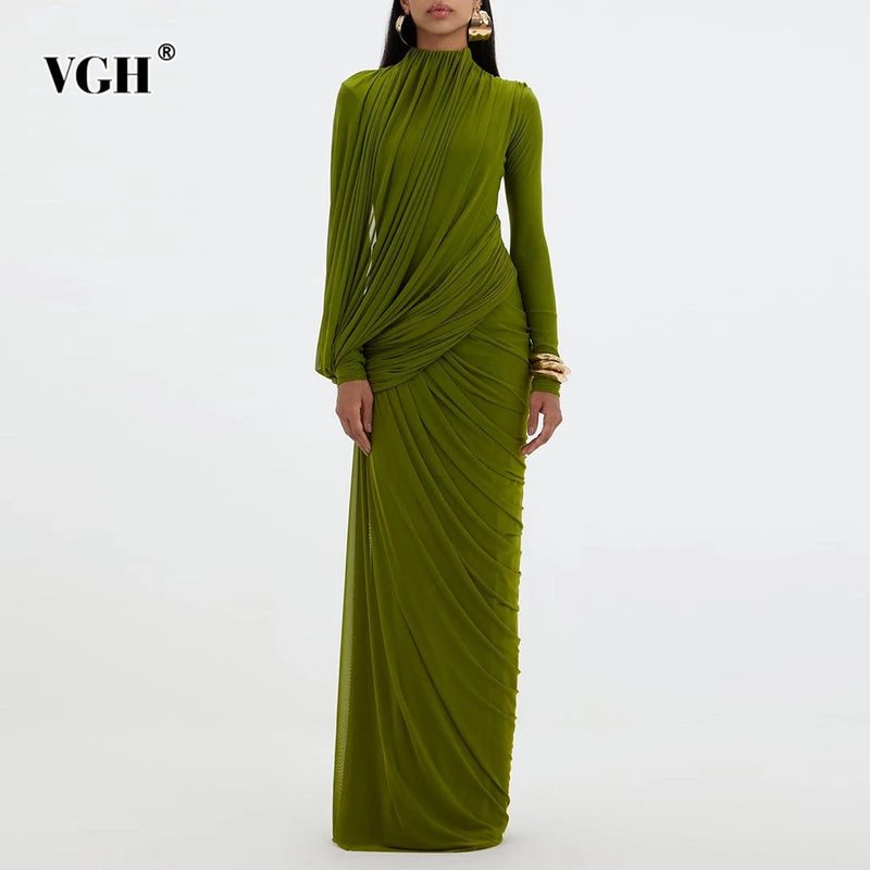 Ribbon Turtleneck Draped Gown | MzStar Fashion