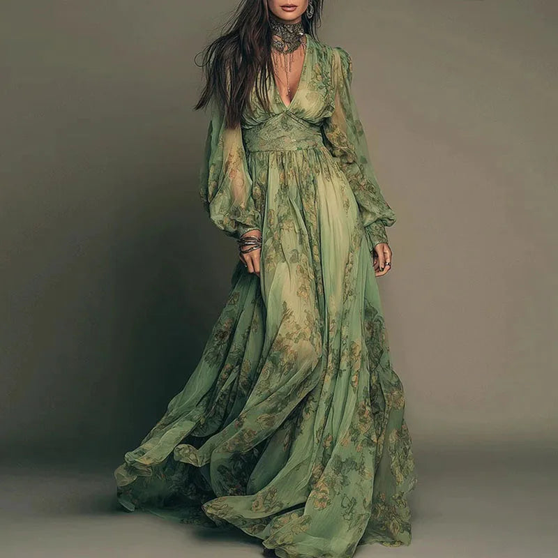 Floral Deep-V A-Line Dress | MzStar Fashion | view 7