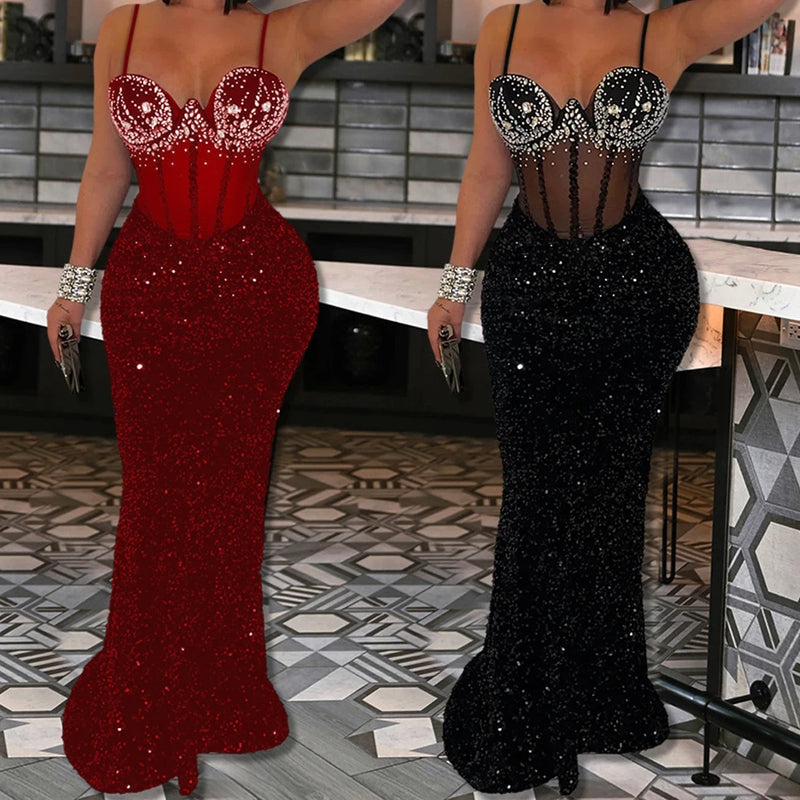 Sheer Sleeve Sequin Gown | MzStar Fashion