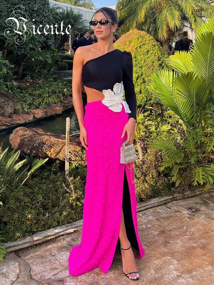 Flower Appliqué One-Shoulder Dress | MzStar Fashion | view 2