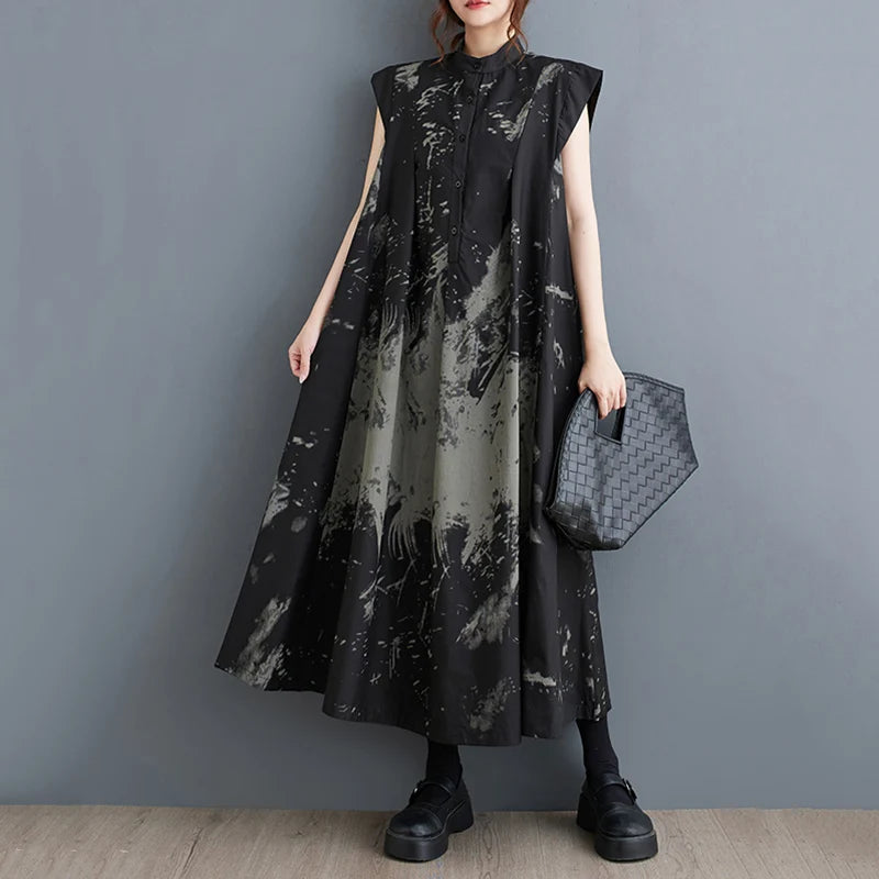 Black Print Stand-Collar Dress | MzStar Fashion | view 8