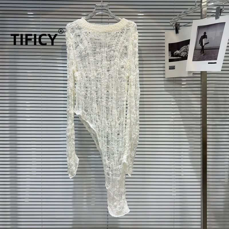 Open-Knit Longline Sweater | MzStar Fashion | view 3