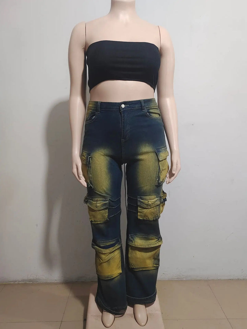 Dip-Dye High-Waist Work Jeans | MzStar Fashion | view 5