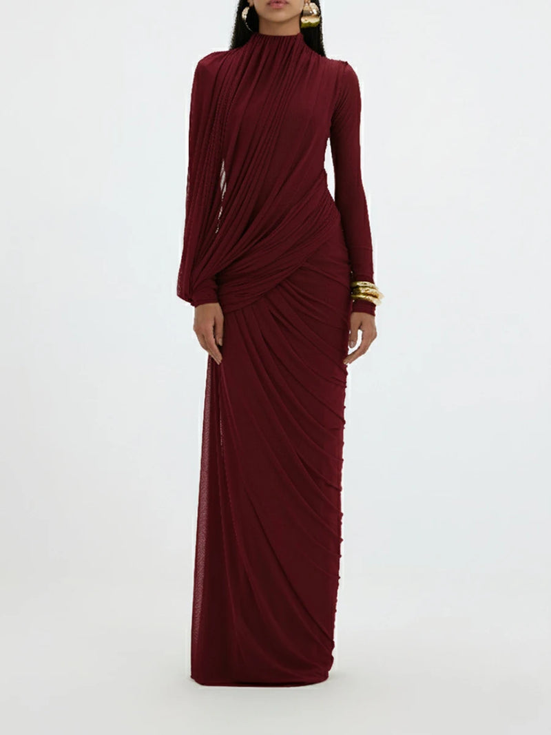 Ribbon Turtleneck Draped Gown | MzStar Fashion | view 4