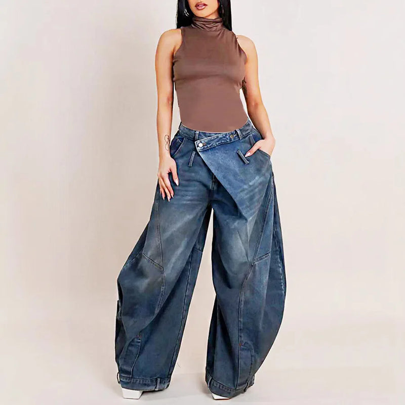 Washed Wide-Leg Mom Jeans | MzStar Fashion | view 2