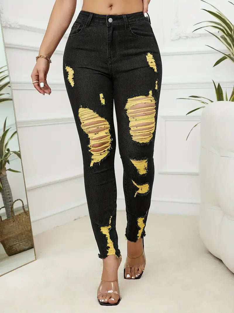 Ripped Stretch Skinny Jeans | MzStar Fashion | view 2