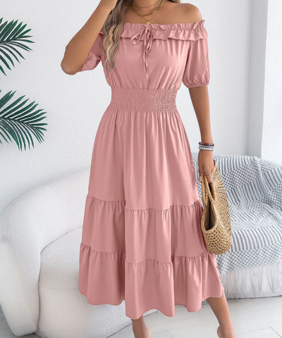 Ruffle Off-Shoulder Midi Dress | MzStar Fashion