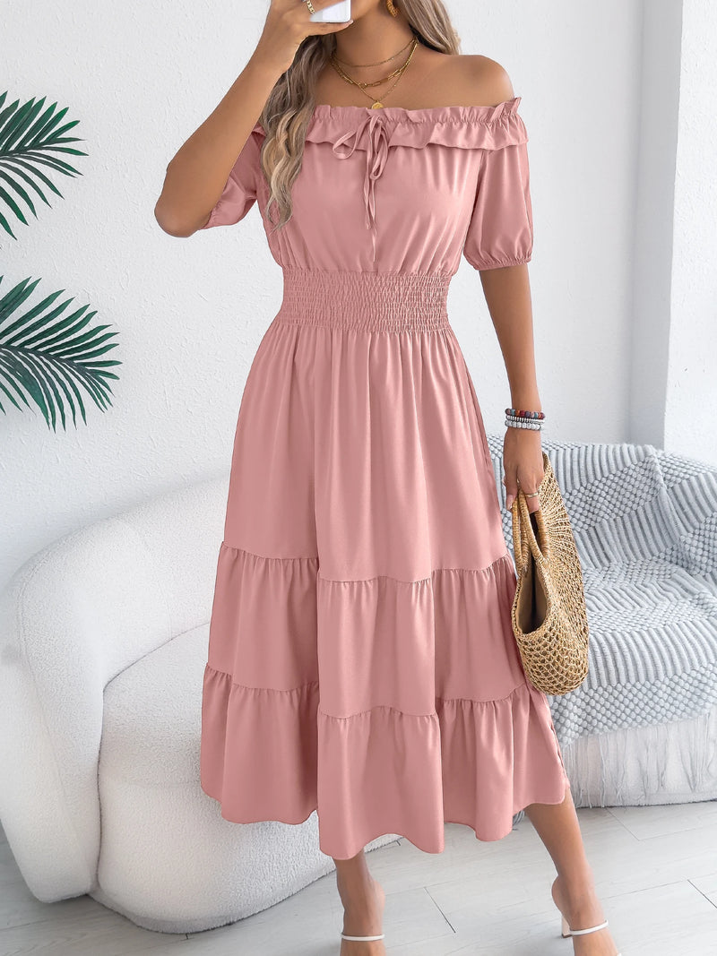 Ruffle Off-Shoulder Midi Dress | MzStar Fashion