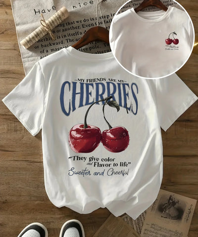 Cherry Print Oversized Tee | MzStar Fashion