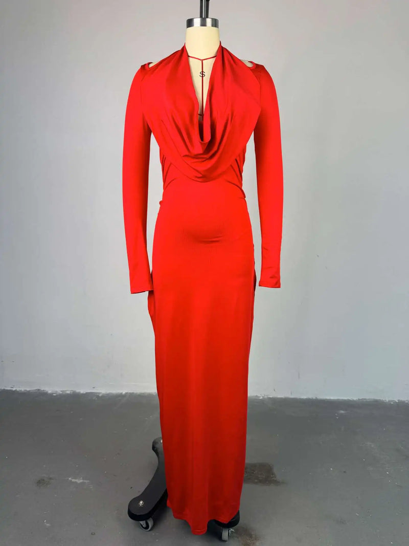 Pile Collar Long-Sleeve Maxi Dress | MzStar Fashion | view 5