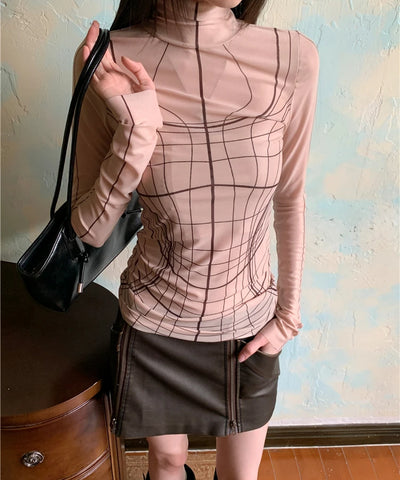 Sheer Mesh Turtleneck Top