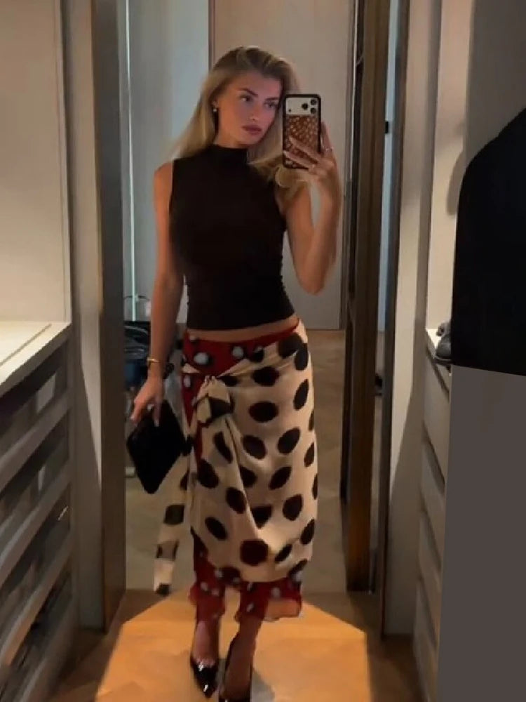 Polka Dot Mesh Slip Midi Dress | MzStar Fashion | view 4