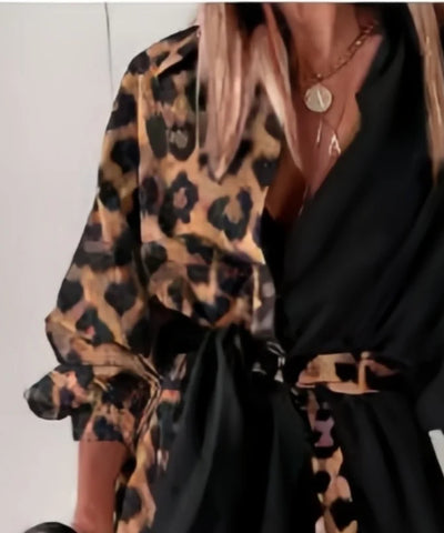 Leopard Lace-Up Shirt Dress