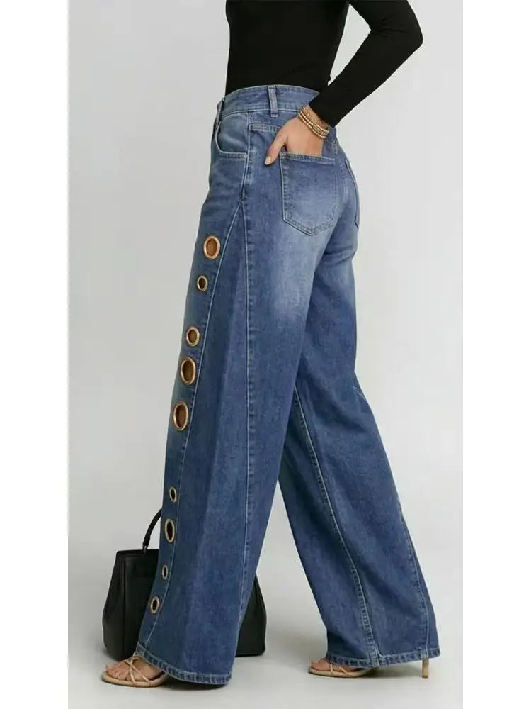Eyelet Ripped Wide-Leg Jeans | MzStar Fashion | view 7