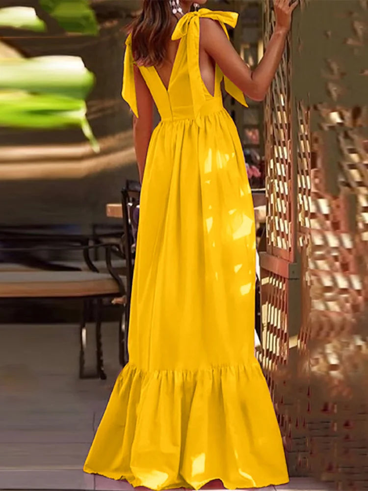 Bowknot Backless Maxi Dress | MzStar Fashion | view 2