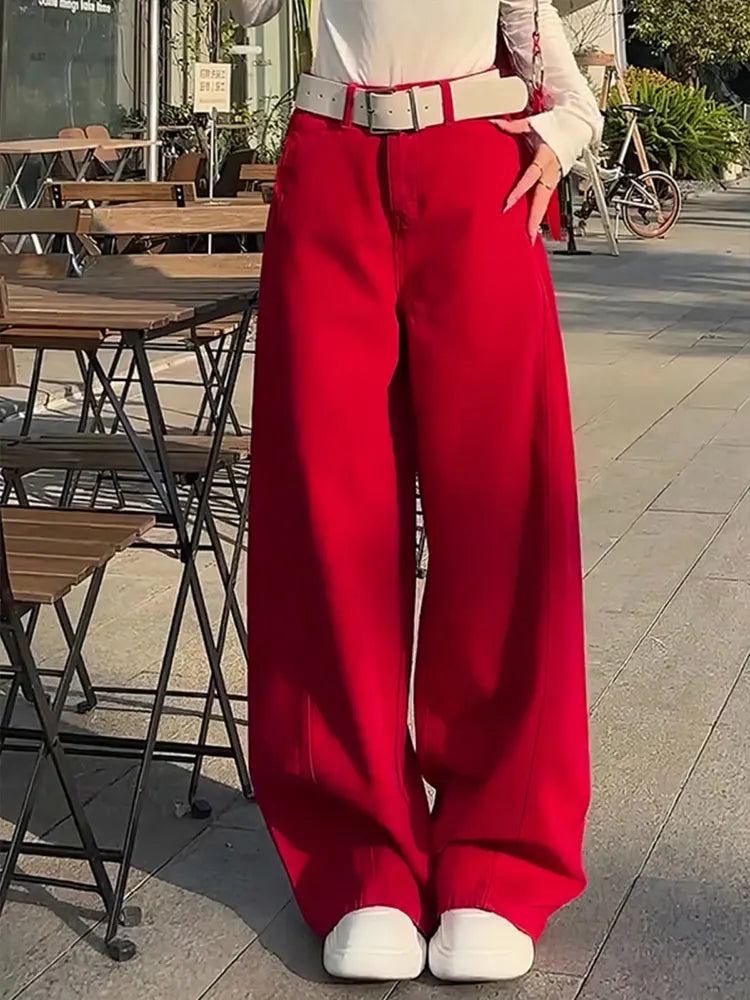 Retro Red Wide-Leg Jeans | MzStar Fashion