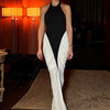 Contrast Patchwork Halter Maxi Dress | MzStar Fashion | view 4