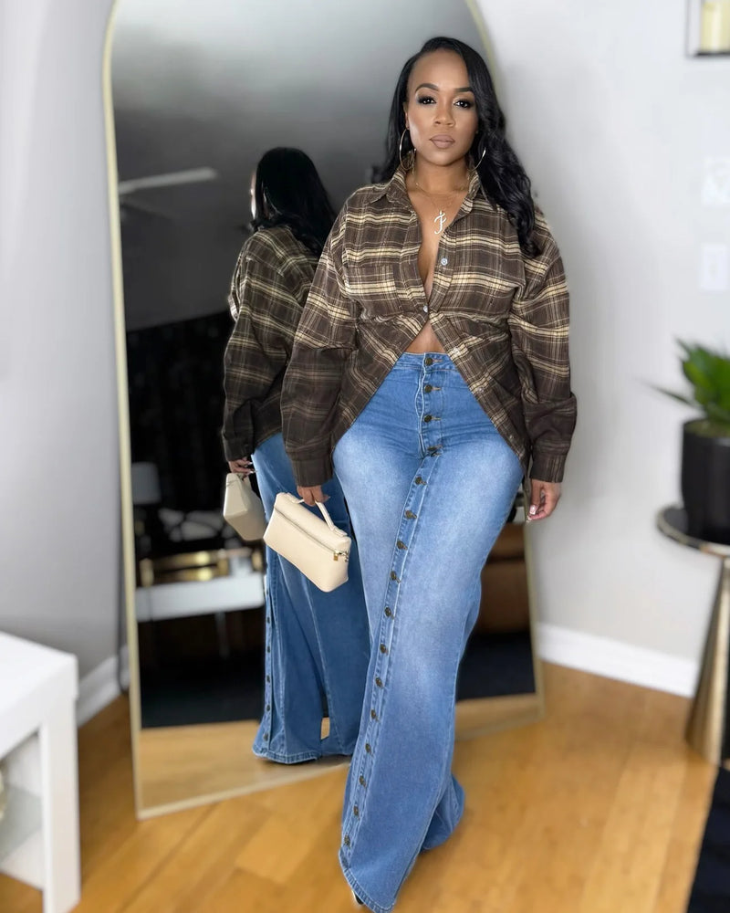 Multi-Button Wide-Leg Jeans | MzStar Fashion | view 6