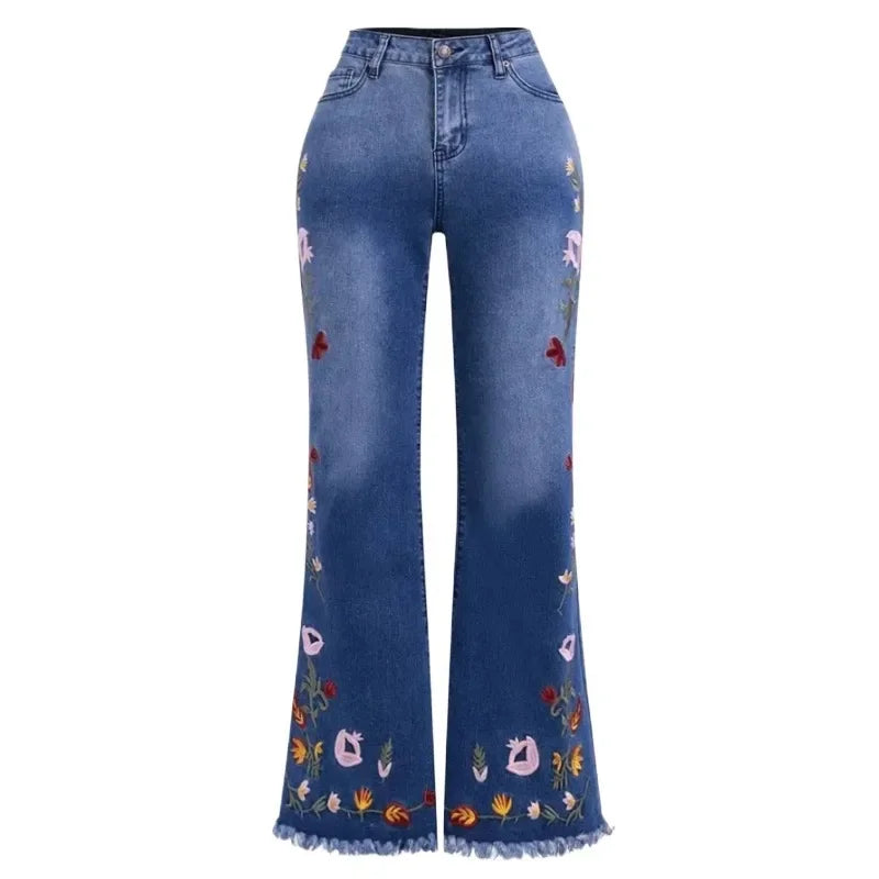 Embroidered Bell-Bottom Jeans | MzStar Fashion | view 6