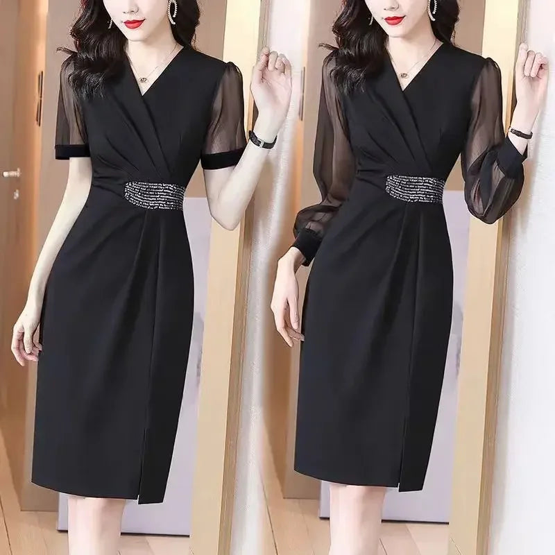Slim V-Neck Long-Sleeve Dress | MzStar Fashion | view 5