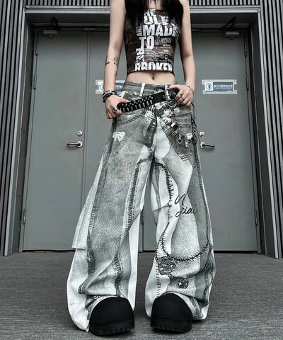 Tie-Dye Print Wide-Leg Jeans