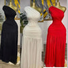 One-Shoulder Pleated Slit Gown | MzStar Fashion